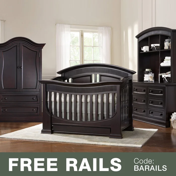 Baby Appleseed 4 Piece Nursery Set – Chelmsford 3-in-1 Convertible Crib, Davenport Double Dresser with Hutch and Armoire in Espresso