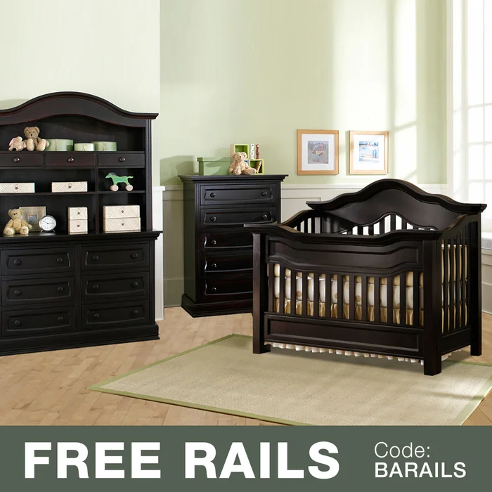Baby Appleseed 4 Piece Nursery Set – Millbury 3-in-1 Convertible Crib, Davenport 5 Drawer Tall Dresser and 6 Drawer Double Dresser with Hutch in Espresso