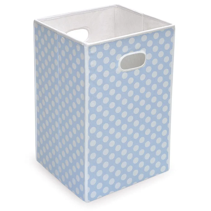 Badger Basket Folding Hamper/Storage Bin in Blue with White Polka Dots