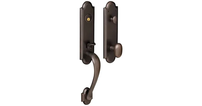 Baldwin Boulder Single Cylinder Handleset with an Oval Interior Knob and Emergency Egress