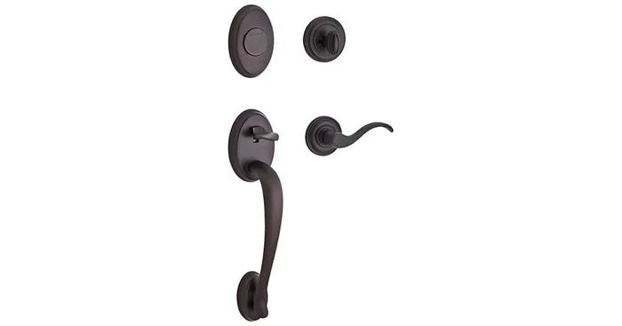 Baldwin Columbus Left Handed Dummy Handleset with Traditional Round Rose and Curve Lever on Interior
