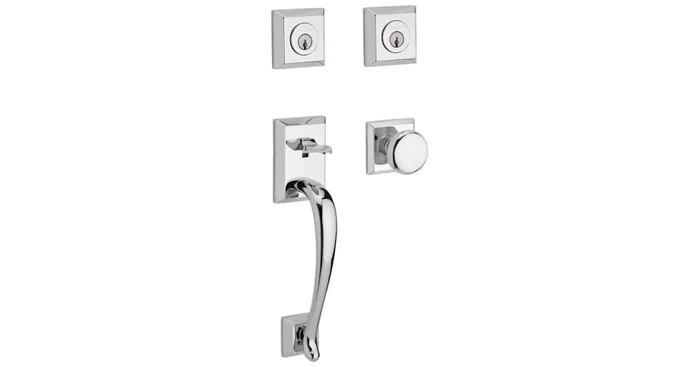 Baldwin Napa Standard C Keyway Double Cylinder Keyed Entry Handleset with Traditional Square Rose and Round Knob on Interior