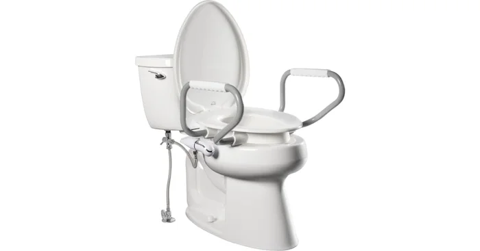Bemis Assurance Clean·Shield 3″ Premium Raised Toilet Seat and Support Arms and Exclusive Personal Wash Bidet