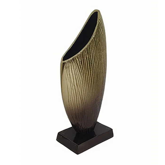 Benjara 15 Inch Decorative Vase, Aluminum, Vertical Ribbing, Gold and Jet Black