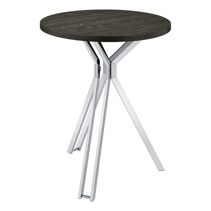 Benjara 43 Inch Modern Bar Table, Gray Round Top, Polished Chrome Angled Legs