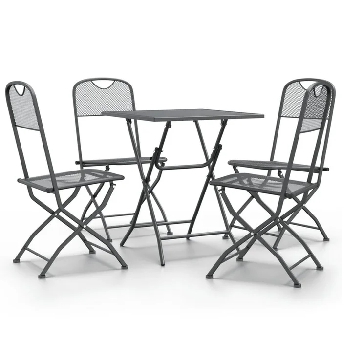Benjara 5pc Garden Patio Chair and Table Set, Dark Gray Foldable Mesh Metal