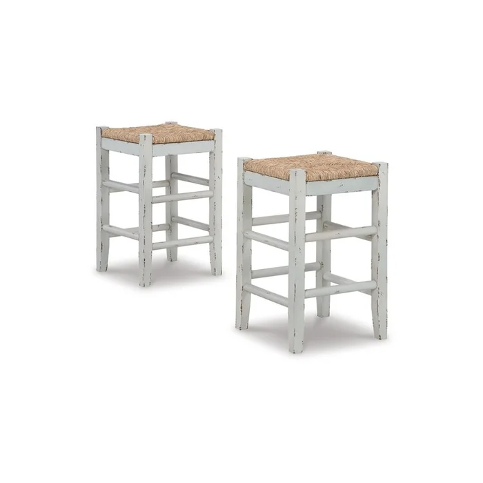 Benjara Anya Counter Height Stool Set of 2, Brown Woven, 23 Inch Rustic White