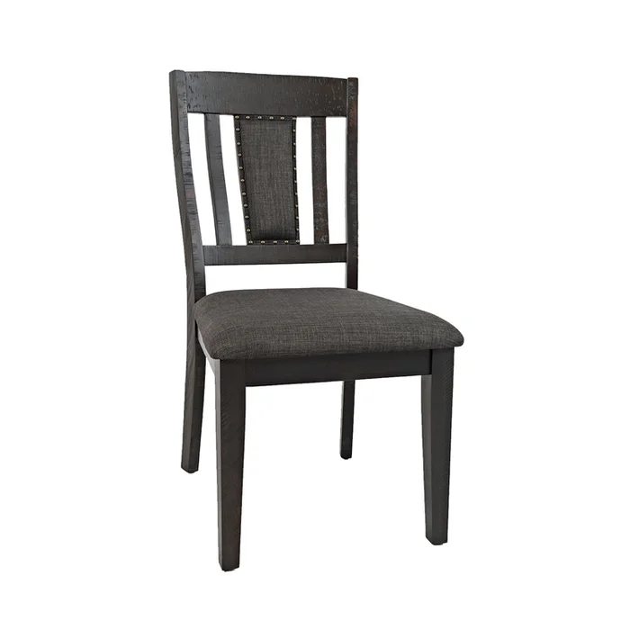 Benjara Chair with Fabric Padded Seat and Slatted Backrest, Set of 2, Gray