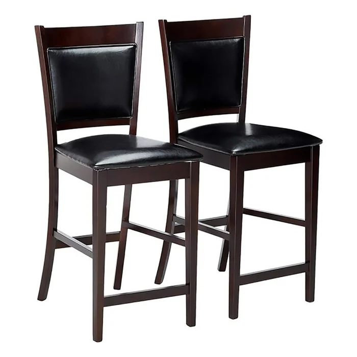 Benjara Counter Height Chair Vinyl Padded Seat & Back, Espresso Brown, Set of 2