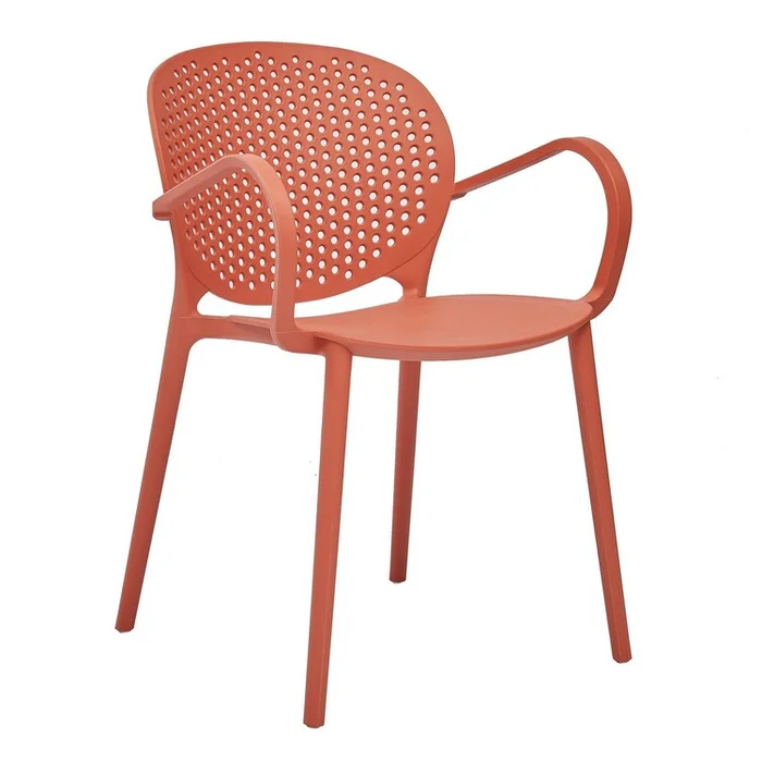 Benjara Feni 22 Inch Side Dining Armchair Set of 4, Indoor Outdoor, Orange Finish