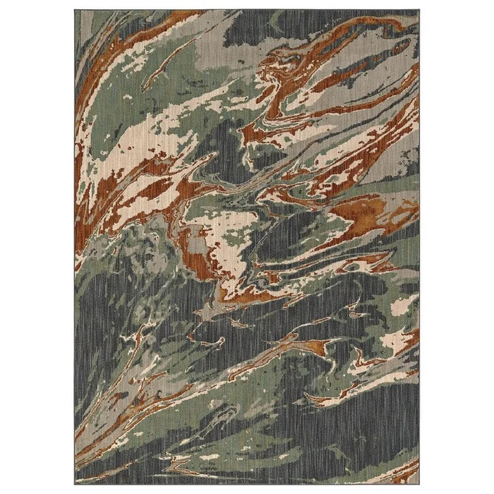 Benjara Kiy 5 x 7.5 Modern Medium Area Rug, Swirl Pattern, Distressed Doppler Teal