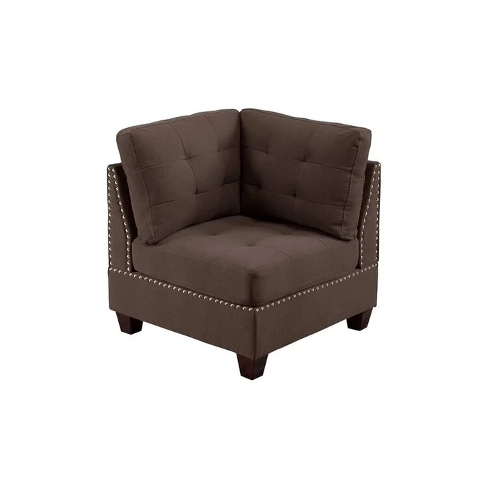 Benjara Lemy 32 Inch Modular Corner Sofa Chair, Tufted Brown Upholstery, Solid Wood
