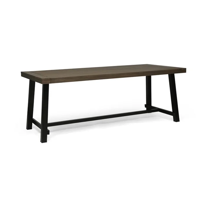 Benjara Leslee Outdoor Dining Table, Brown Top, Black Wood Rectangular 79 Inch