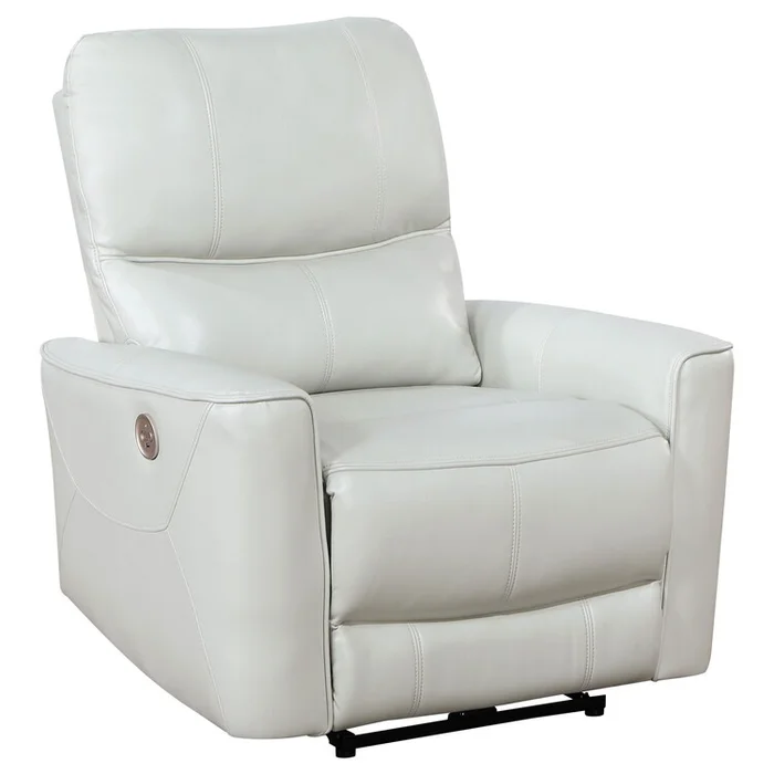 Benjara Lima Power Recliner Chair, Ivory Faux Leather, USB Port, Foam Cushions