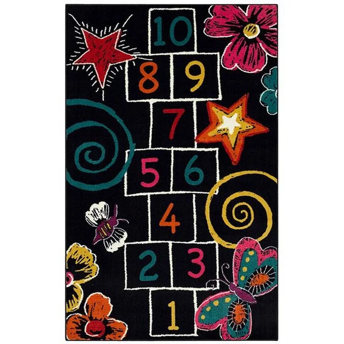 Benjara Liya 5 x 8 Medium Area Rug, Fun Hopscotch, Machine Made Nylon Multicolor