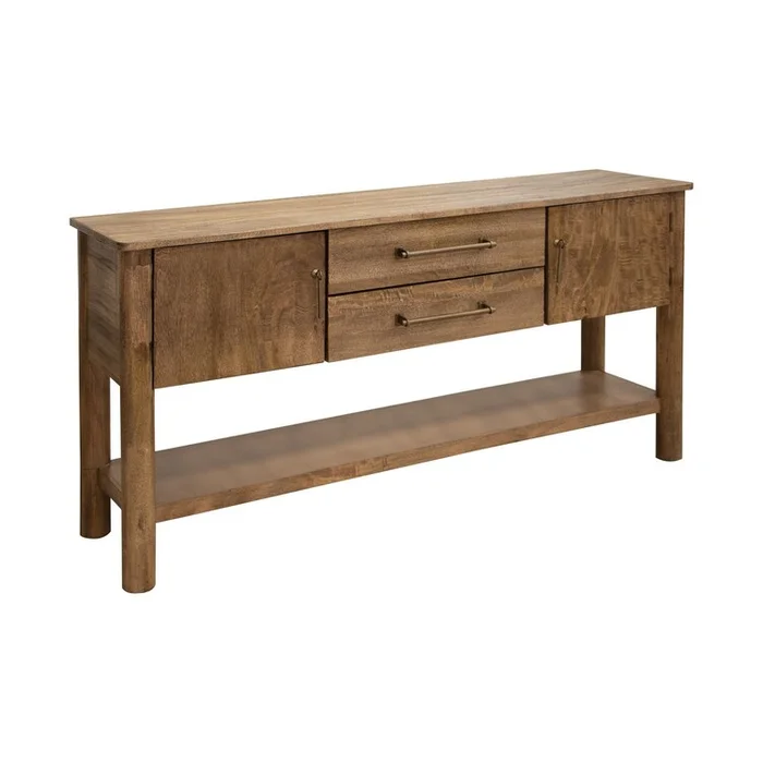 Benjara Olum 60 Inch Sofa Table, 2 Drawers, Lower Shelf, Solid Mango Wood, Brown