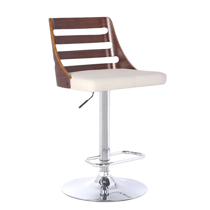 Benjara Swivel Wooden Cut Out Back Barstool with Pedestal Base, Cream and Chrome