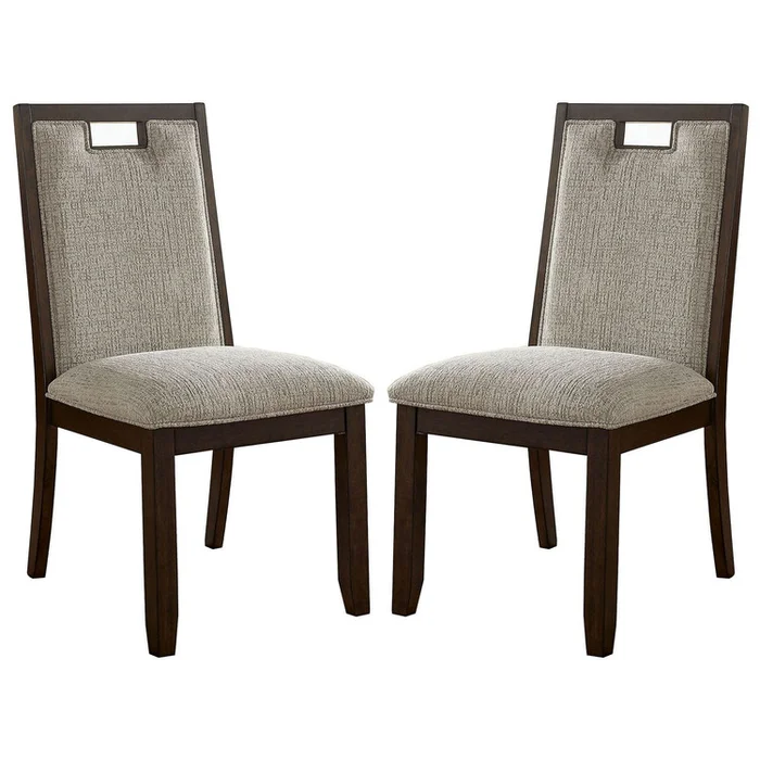 Benjara Wood and Fabric Padded Side Chair, Set of 2, Brown and Beige