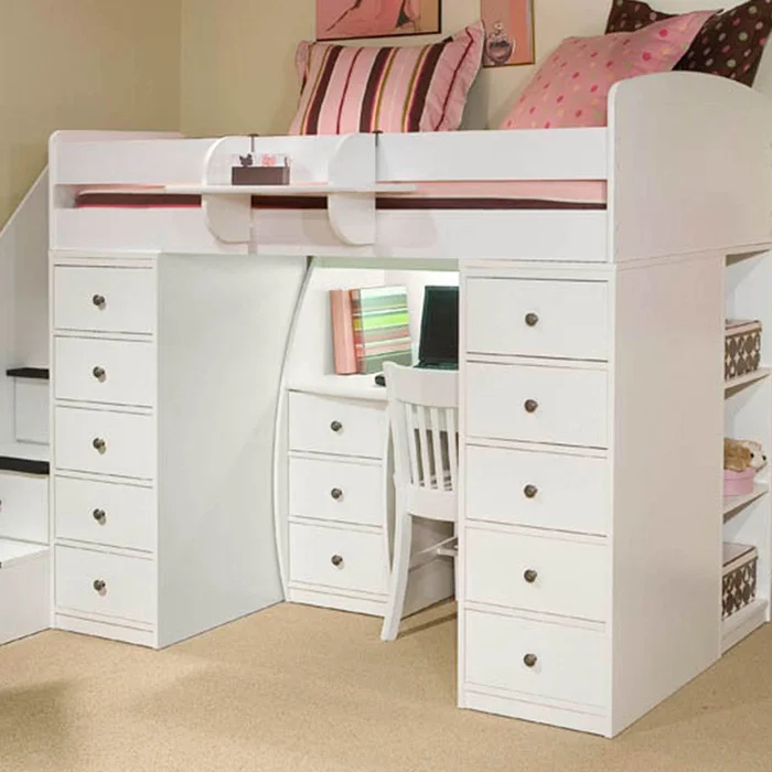 Berg Furniture Sierra Spacesaver Loft Twin with 2 Chests, Desk & Stairs