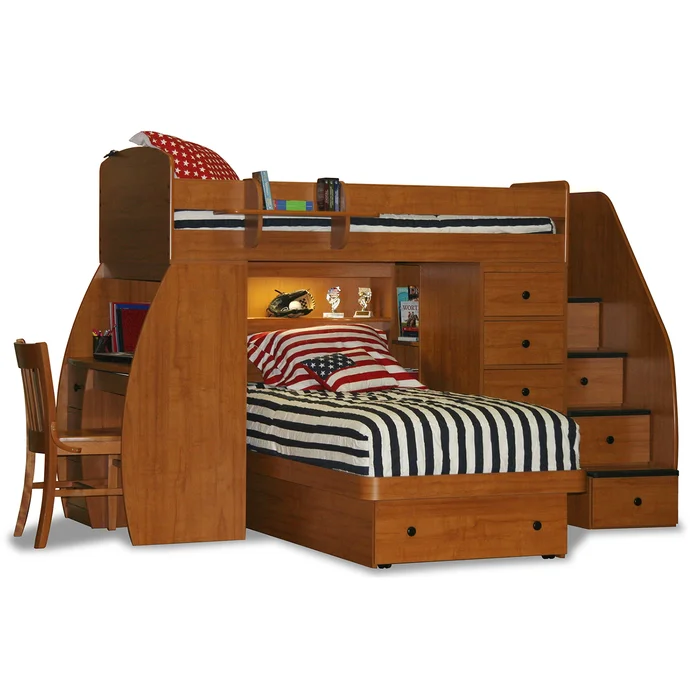 Berg Furniture Sierra Spacesaver Twin Over Twin with Desk, Stairs, Chest & Platform Bed