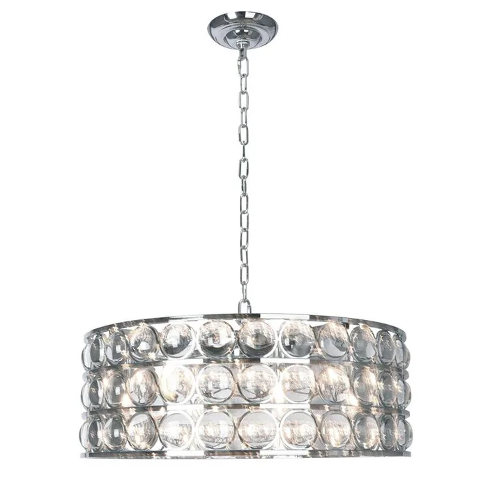Bethel A CHROME DRUM FRAME CHANDELIER WITH CLEAR GLASS BALLS