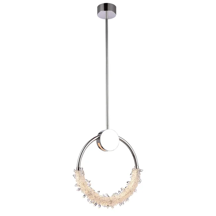 Bethel a Chrome Stainless Steel LED Single Pendant Light with Clear Crystal Beading