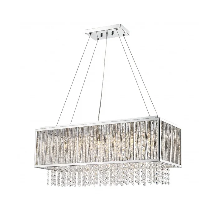 Bethel A LASER CUT ROD LIGHT FIXTURE WITH A CHROME FRAME AND HANGING CLEAR BEADED CRYSTALS