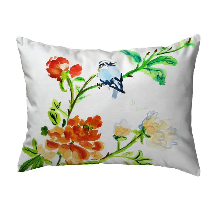 Betsy Drake Interiors Blue Bird & Flowers No Cord Pillow 16×20