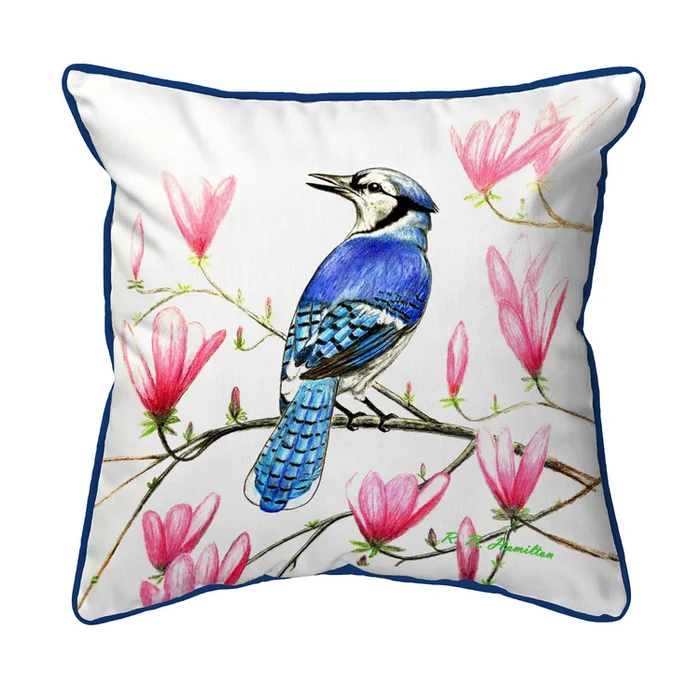 Betsy Drake Interiors Blue Jay Small Indoor/Outdoor Pillow 12×12