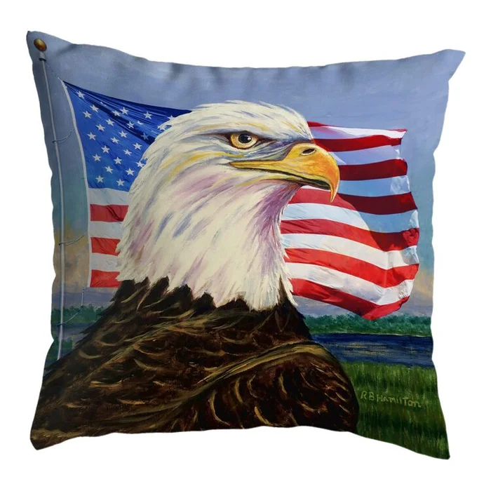 Betsy Drake Interiors Eagle & Flag Small Noncorded Pillow 12×12
