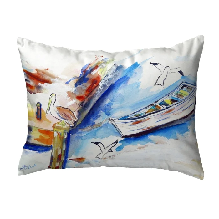 Betsy Drake Interiors Rowboat & Birds Small No-Cord Pillow 11×14
