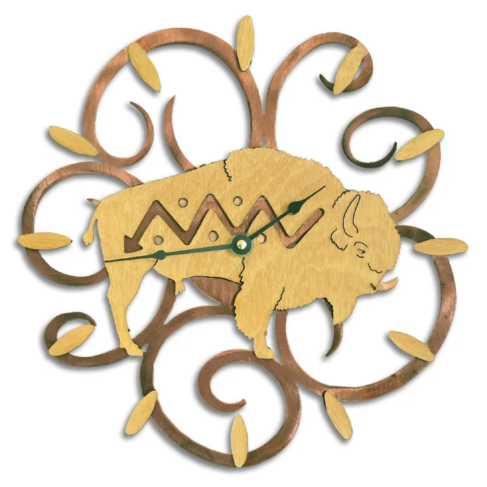 Bison Swirl Wood & Metal Wall Clock
