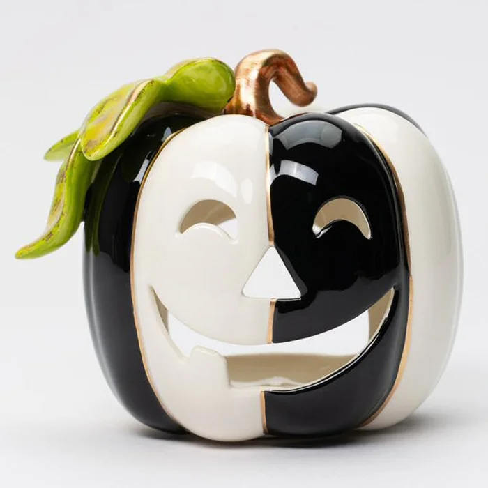 Black and White Pumpkin Porcelain Tea Light Candle Holder