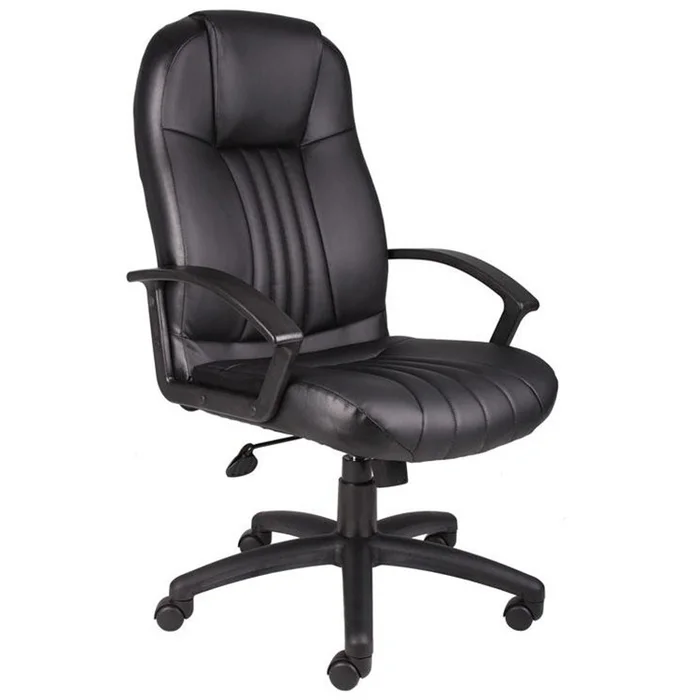 Black Leather High Back Office Chair with Lumbar Support & Adjustable Tilt – Boss Office