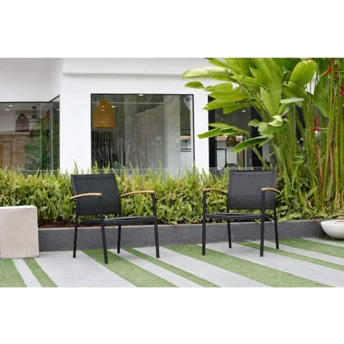 Black Sling Sofa Chairs Indoor Outdoor 2 Piece Patio Furniture Set