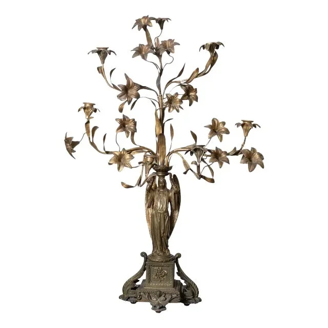 Bronze angel and floral motif candelabra