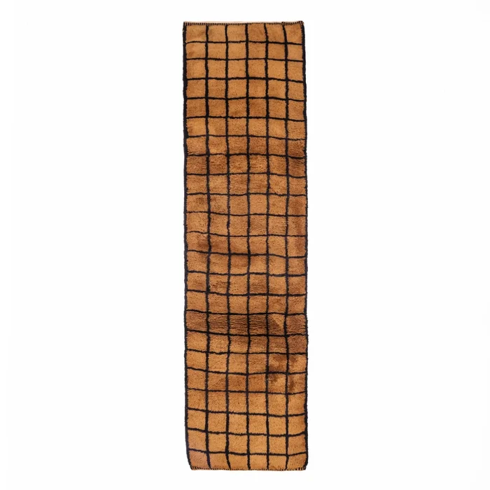 Bronze Grid – Luxury Shag Moroccan Runner Rug