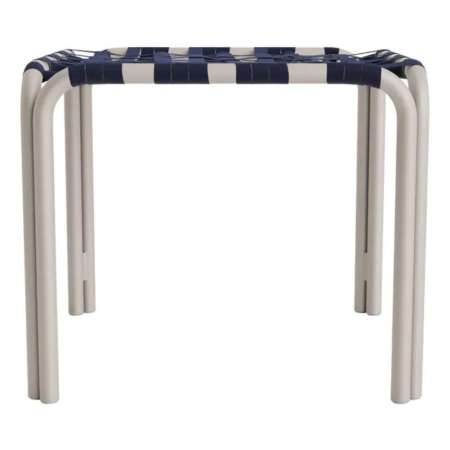 Brown Jordan Kantan Aluminum Stacking Stool/Occasional Table, Suncloth Lace, Dove frame with Marine fabric