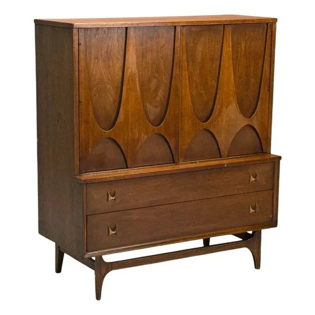 Broyhill Brasilia, Mid-Century Modern, Walnut, Brass, Highboy, Usa, 1960s