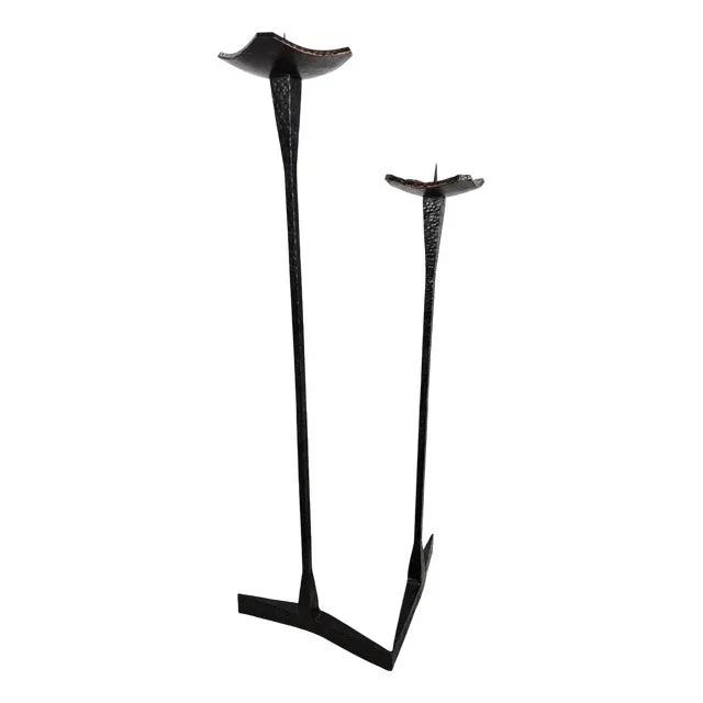 Brutalist Hammered Metal Double Candleholder, 1960s