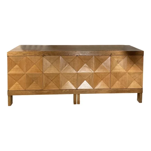 Brutalist Sideboard in Light Oak attributed to Jean Batenburg for Mi. Belgique, 1970s