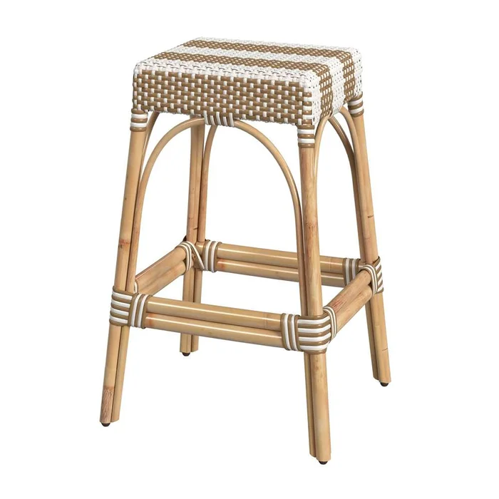 Butler Specialty Company – Robias 30 in. Seat Height Rectangular Rattan Bar Height Backless Stool with Footrest, Tan/White Dot – 5604984