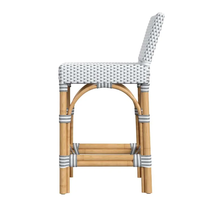 Butler Specialty Company – Serienna 24.5 in. Seat Height Rectangular Rattan Low Back Counter Height Stool with Footrest, White and Gray – 5585266