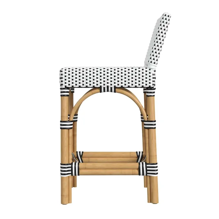 Butler Specialty Company – Serienna 24.5 in. Seat Height Rectangular Rattan Low Back Counter Height Stool with Footrest, Black and White – 5585295