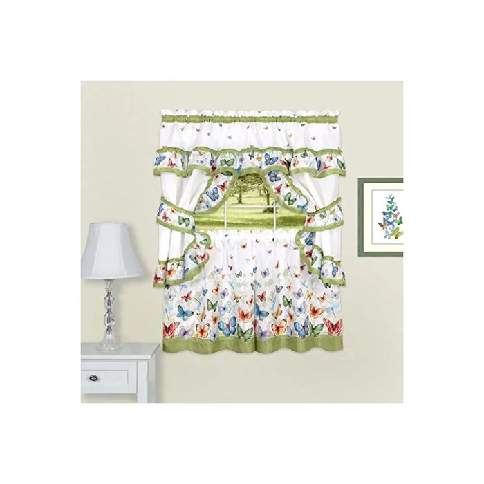 Butterflies Printed Cottage Window Curtain Set – 57×36 – Green