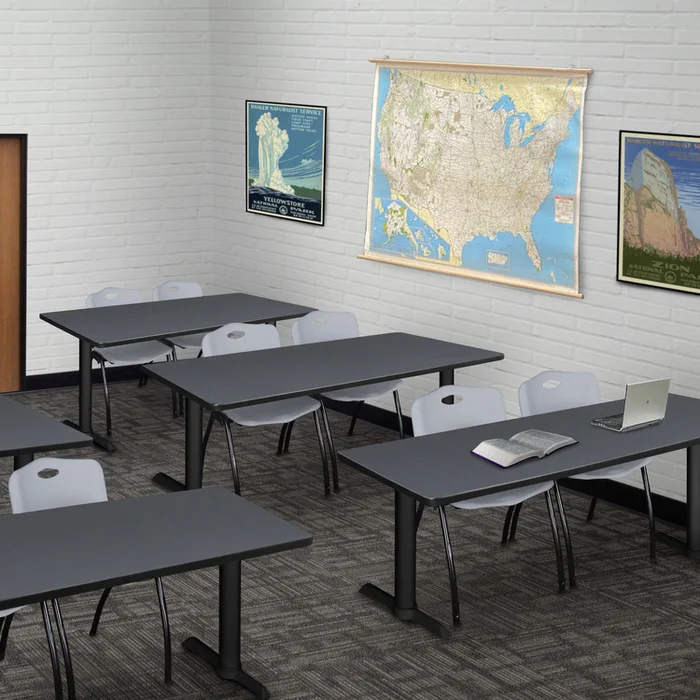 Cain 60″ x 24″ Training Table- Grey & 2 ‘M’ Stack Chairs- Grey