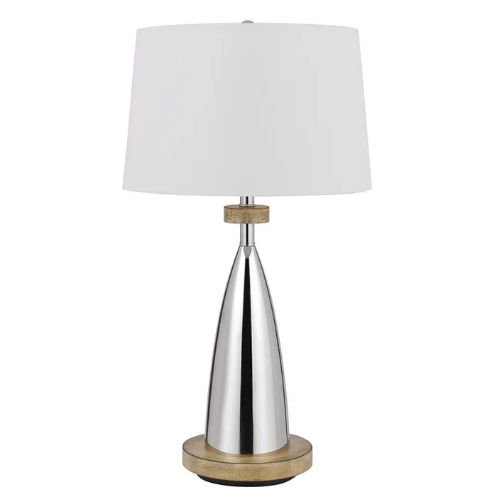 Cal Lighting 31″ Height Chrome Metal Table Lamp with Wood Accents