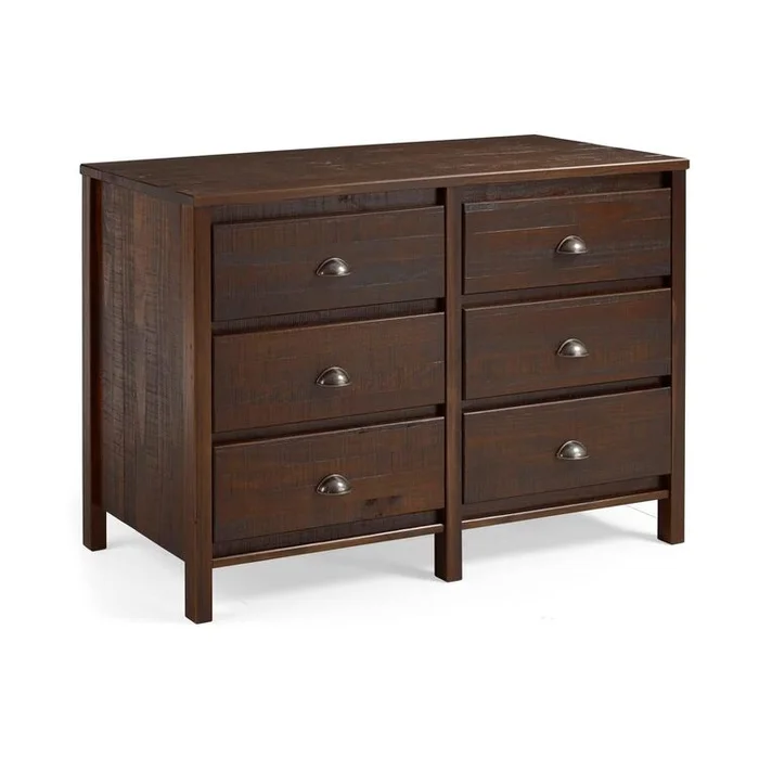 Camaflexi Baja Solid Wood 6-Drawer Dresser in Walnut
