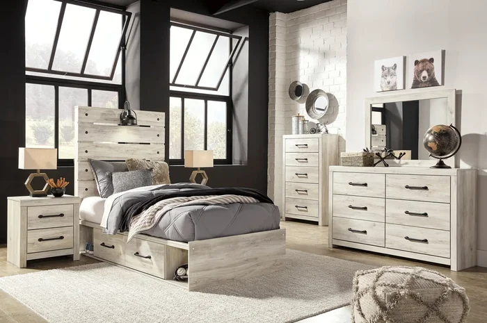 Cambeck Whitewash Storage Youth Platform Bedroom Set with 2 Drawers