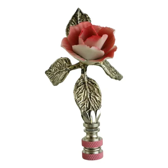 Capodimonte Porcelain Rose Lamp Finial in Pink